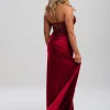 Linzi Jay Burgunderfarbenes trägerloses Perlenkorsett-Abschlussballkleid mit Schlitz* Linzi Jay Prom Dresses | Rote Ballkleider
