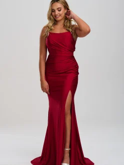 Linzi Jay Crossover Rücken Rüschen Stretch Satin Ballkleid mit Schleppe* Linzi Jay Prom Dresses