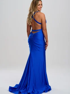 Linzi Jay Cut Out Front Low Back Ballkleid mit Schlitz* Linzi Jay Prom Dresses | Königsblaue Ballkleider