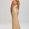 Linzi Jay Einschuliges Stretch Satin Ballkleid mit Schlitz* Linzi Jay Prom Dresses | Königsblaue Ballkleider
