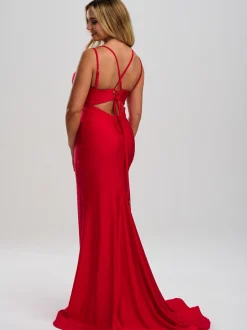 Linzi Jay Geraffte Front Krawatte zurück Meerjungfrau Prom Kleid mit Schleppe* Linzi Jay Prom Dresses | Rote Ballkleider