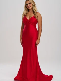Linzi Jay Geraffte Front Krawatte zurück Meerjungfrau Prom Kleid mit Schleppe* Linzi Jay Prom Dresses | Rote Ballkleider
