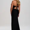 Linzi Jay Gerafftes Stretch-Satin-Abschlussballkleid mit Schlitz* Linzi Jay Prom Dresses | Schwarze Ballkleider