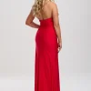 Linzi Jay Halter Neck Stretch Satin Prom Dress with Train* Linzi Jay Prom Dresses | Rote Ballkleider