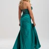 Linzi Jay Petrolfarbenes trägerloses Perlenkorsett-Abschlussballkleid mit Schlitz* Linzi Jay Prom Dresses | Blaugrüne Ballkleider