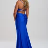 Linzi Jay Plunge Neck Ruched Open Back Prom Kleid mit Schleppe* Linzi Jay Prom Dresses | Königsblaue Ballkleider