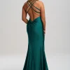 Linzi Jay V-Ausschnitt Rückenfreies Meerjungfrau-Abschlussballkleid mit überkreuzten Trägern* Linzi Jay Prom Dresses | Blaugrüne Ballkleider