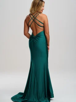 Linzi Jay V-Ausschnitt Rückenfreies Meerjungfrau-Abschlussballkleid mit überkreuzten Trägern* Linzi Jay Prom Dresses | Blaugrüne Ballkleider