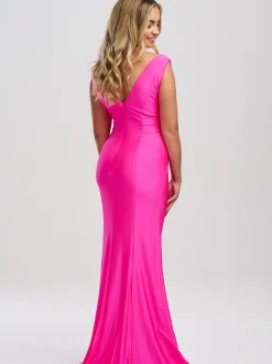 Linzi Jay V-Ausschnitt Satin Jersey Passendes Ballkleid* Linzi Jay Prom Dresses | Rosa Ballkleider