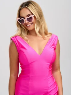 Linzi Jay V-Ausschnitt Satin Jersey Passendes Ballkleid* Linzi Jay Prom Dresses | Rosa Ballkleider