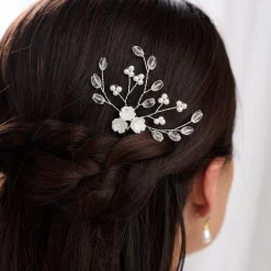 Lace & Favour Lottie Floral Perle und Kristall Haarnadel* Perlen-haarschmuck | Silberne Haar-accessoires