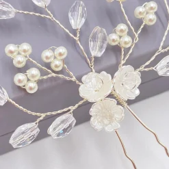 Lace & Favour Lottie Floral Perle und Kristall Haarnadel* Perlen-haarschmuck | Silberne Haar-accessoires