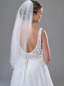Twilight Designs Lovington Elfenbein einstufiger Schleier mit verstreuten Diamanten und Kordelrand* Einstufige Schleier | Ellenbogenlange Schleier