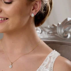Lace & Favour Lulu Gold Crystal Stud Hochzeitsschmuck Set* Goldener Abschlussball-schmuck | Abschlussball-schmuck-sets