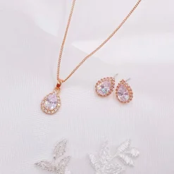 Lace & Favour Lulu Rose Gold Crystal Stud Hochzeitsschmuck Set* Geschenke Für Die Braut | Kristall-hochzeitsschmuck