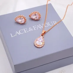 Lace & Favour Lulu Rose Gold Crystal Stud Hochzeitsschmuck Set* Geschenke Für Die Braut | Kristall-hochzeitsschmuck