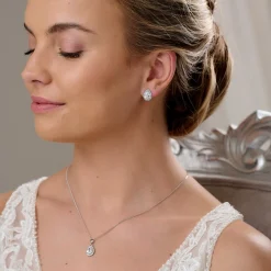 Lace & Favour Lulu Silber Kristall Ohrstecker Hochzeitsschmuck Set* Silberner Abschlussball-schmuck | Abschlussball-schmuck-sets