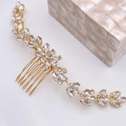 Lace & Favour Luna Gold Kleiner kristallverzierter Hochzeitshaarkamm* Abschlussball Haarspangen & Kämme | Geschenke Für Brautjungfern