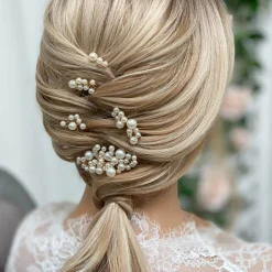 Lace & Favour Macie Set mit 5 goldenen Mini-Kämmen und Nadeln* Perlen-haarschmuck | Gold-haar-accessoires
