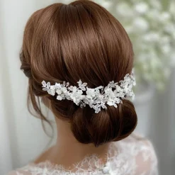 Beads & Beyond Marianna Elfenbein Blumen und Spitze Brautkopfstück* Silberne Haar-accessoires | Hochzeit Kopfbedeckungen