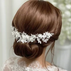 Beads & Beyond Marianna Elfenbein Blumen und Spitze Brautkopfstück* Silberne Haar-accessoires | Hochzeit Kopfbedeckungen