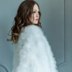 Beverly Hills Marlena Elfenbein Langer Feder-Brautumhang* Federstolen & Umhänge