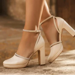 Avalia Shoes Mary Champagner Schimmer und Diamanten Blockabsatz Knöchelriemen Schuhe* Glitzernde Ballschuhe | Goldene Ballschuhe