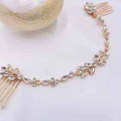 Lace & Favour Melody Gold Drapierte Kristall Hochzeit Kopfstück* Abschlussball Haarspangen & Kämme | Haarschmuck Aus Kristall