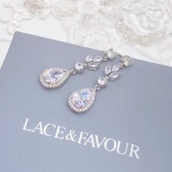 Lace & Favour Mercedes Cubic Zirkonia Lange Tropfenohrringe* Silberner Abschlussball-schmuck | Abschlussball-ohrringe