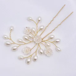 Lace & Favour Mimi Gold Floral Perle Hochzeit Haar Pin* Perlen-haarschmuck | Gold-haar-accessoires