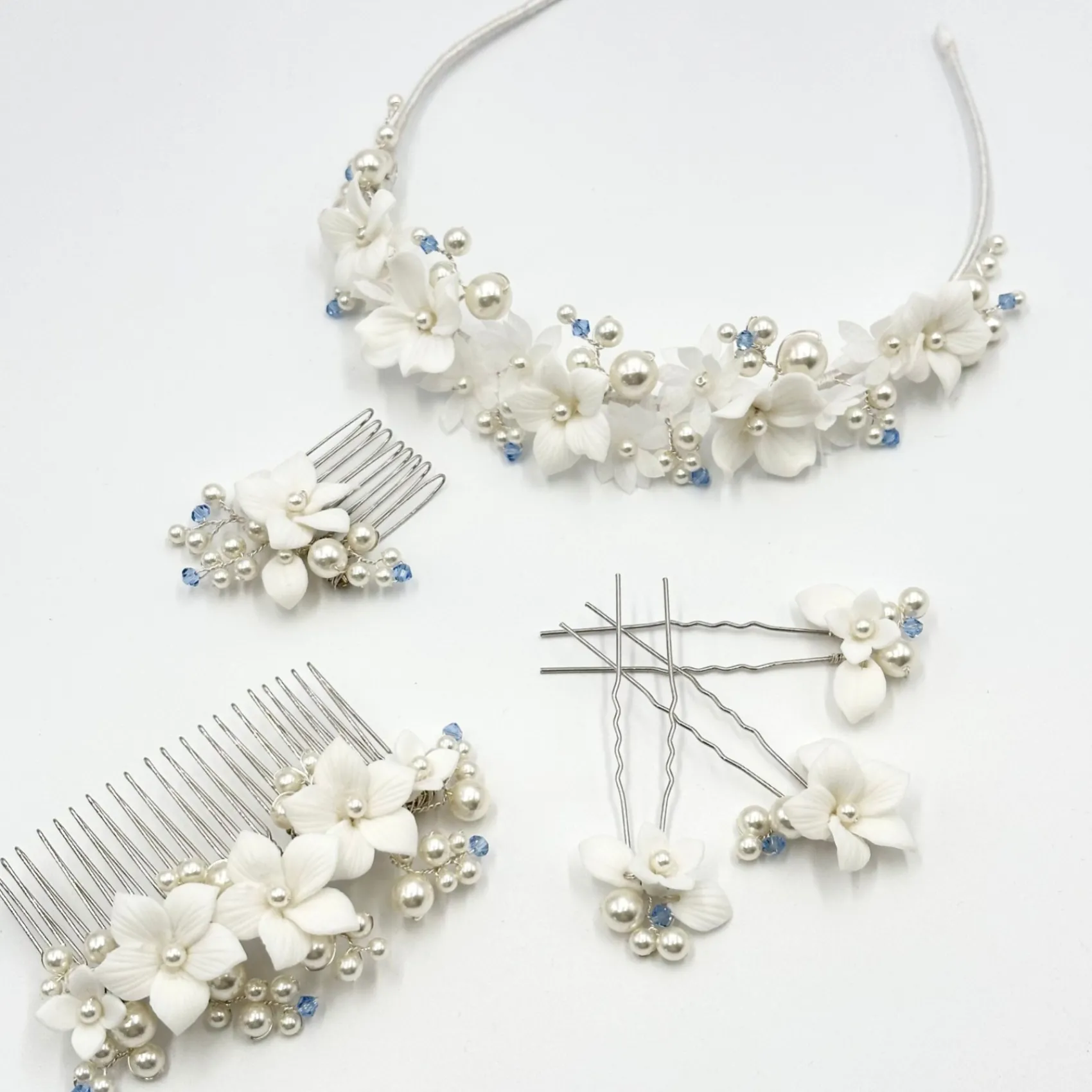 Beads & Beyond Mini-Kamm in Tiffany-Perle und hellem Saphir-Kristall mit Blumenmuster* Etwas Blaue Geschenke | Geschenke Für Die Braut