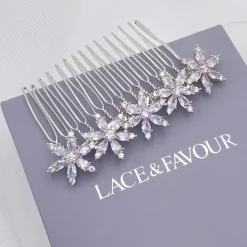 Lace & Favour Mondblume Floral zierlich Kristall Hochzeit Haar Kamm* Abschlussball Haarspangen & Kämme | Geschenke Für Blumenmädchen