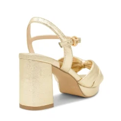 Paradox London Nerita Champagner Metallic Breite Passform Blockabsatz Plateau Sandalen* Goldene Ballschuhe | Abschlussball-sandalen