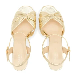 Paradox London Nerita Champagner Metallic Breite Passform Blockabsatz Plateau Sandalen* Goldene Ballschuhe | Abschlussball-sandalen