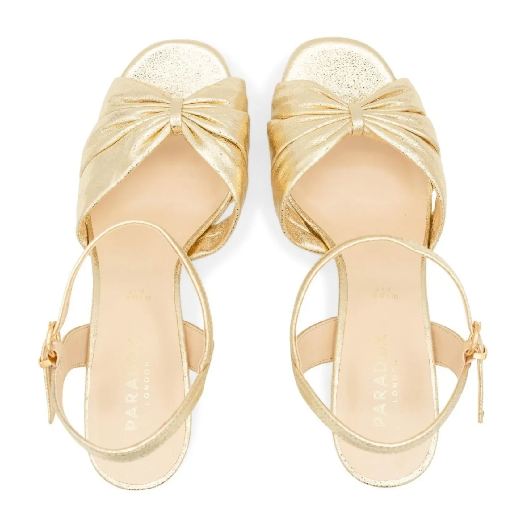 Paradox London Nerita Champagner Metallic Breite Passform Blockabsatz Plateau Sandalen* Goldene Ballschuhe | Abschlussball-sandalen