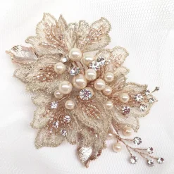 Poirier Octavia Rose und Gold Applique Blätter und Zweige Haarspange* Perlen-haarschmuck | Haarschmuck In Roségold