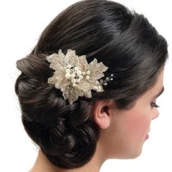Poirier Octavia Rose und Gold Applique Blätter und Zweige Haarspange* Perlen-haarschmuck | Haarschmuck In Roségold