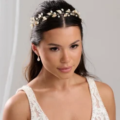 Lace & Favour Oktober Gold Blätter und Perlen Lange Hochzeit Haarsträhne* Perlen-haarschmuck | Gold-haar-accessoires