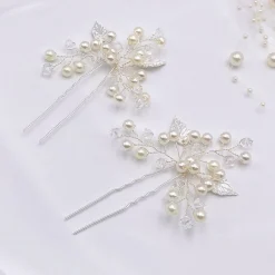 Lace & Favour Oktober Silberne Blätter und Perlen Hochzeit Haarnadel* Geschenke Für Brautjungfern | Geschenke Für Die Braut