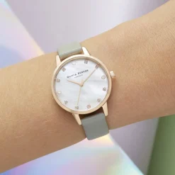 Olivia Burton 30 mm Uhr mit roségoldenem und grauem Lederarmband* Olivia Burton Uhren | Geschenke Für Die Braut