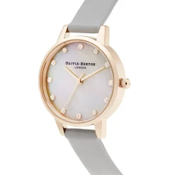 Olivia Burton 30 mm Uhr mit roségoldenem und grauem Lederarmband* Olivia Burton Uhren | Geschenke Für Die Braut