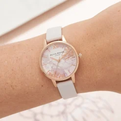 Olivia Burton Floral 30mm Uhr mit Roségold und weißem Lederarmband* Olivia Burton Uhren | Geschenke Für Die Braut