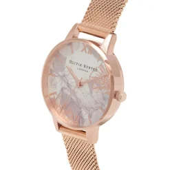 Olivia Burton Floral 30mm Weiß und Rose Gold Mesh Uhr* Olivia Burton Uhren | Geschenke Für Die Braut