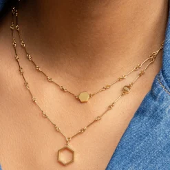 Olivia Burton Wabenförmige, vergoldete Doppelketten-Halskette*Damen Damenschmuck | Flitterwochengeschenke
