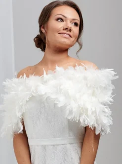 Beverly Hills Olivia Elfenbein Ruffle Feder Brautstola* Federstolen & Umhänge | Hochzeitsumhänge & Tücher