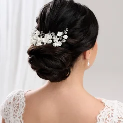 Lace & Favour Palisander Porzellan Blumen und Kristall Silber Haarkamm* Haarschmuck Aus Kristall | Silberne Haar-accessoires