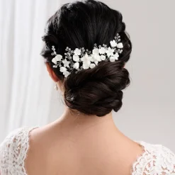 Lace & Favour Palisander Porzellan Blumen und Kristall Silber Haarkamm* Haarschmuck Aus Kristall | Silberne Haar-accessoires