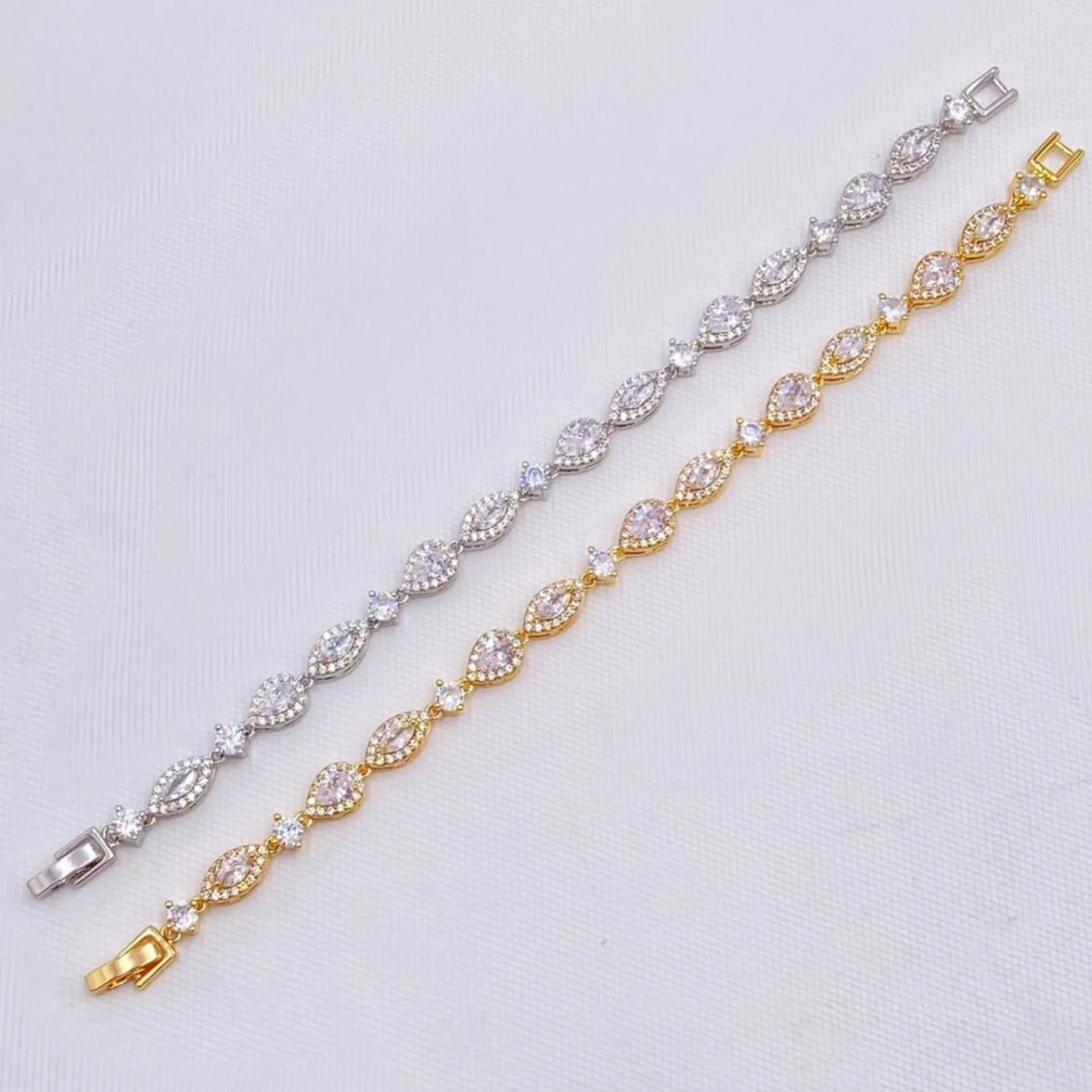 Lace & Favour Palladium Cubic Zirkonia Hochzeitsarmband (Gold)* Goldener Abschlussball-schmuck | Prom Armbänder