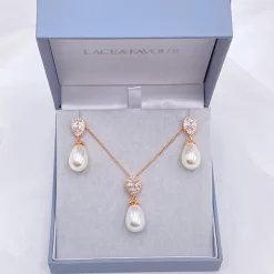 Lace & Favour Paloma Rose Gold Teardrop Perlen Brautschmuck Set* Geschenke Für Die Braut | Perlen-hochzeitsschmuck