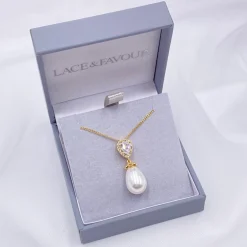 Lace & Favour Paloma Teardrop Perlen-Anhänger Halskette (Gold) | * Perlen-hochzeitsschmuck | Gold-hochzeitsschmuck